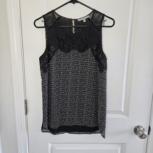 Daniel Rainn Women's small black and white flowy tank top blouse with lace
